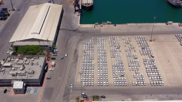 Fileiras Novos Carros Empoeirados Espera Porto Local Ashdod Aerialashdod Harbor — Vídeo de Stock