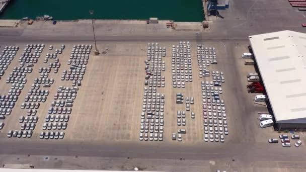 Filas Nuevos Dusty Cars Espera Puerto Local Ashdod Aerialashdod Harbor — Vídeos de Stock