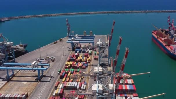 Ashdod Port Rows Shipping Containers Aerial Viewashdod Harbor Drone View — Stock Video