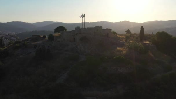 Parc National Castel Silhouette Coucher Soleil Jérusalem Vue Aérienne Israëlsymbole — Video