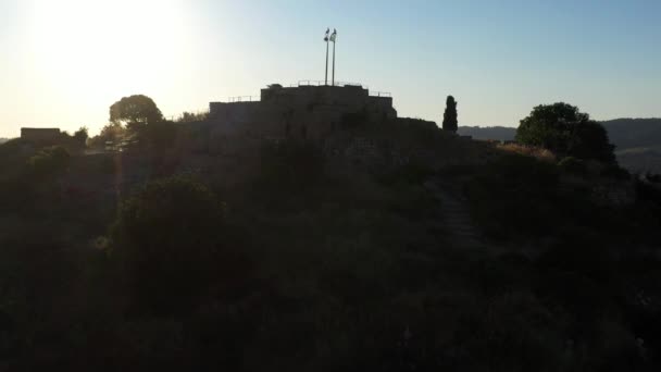 Castel National Park Silhouet Zonsondergang Jeruzalem Luchtfoto Eilandsymbool Van Strijd — Stockvideo