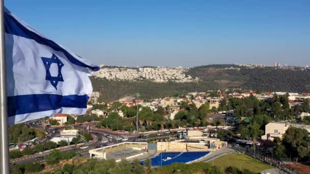Jerusalém Paisagem Com Bandeira Israel Vista Aérea Jerusalém Paisagem Com — Vídeo de Stock