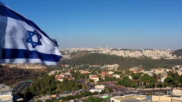 Jerusalém Paisagem Com Bandeira Israel Vista Aérea — Vídeo de Stock