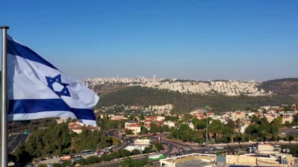 Paysage Jérusalem Avec Drapeau Israélien Vue Aérienne — Video