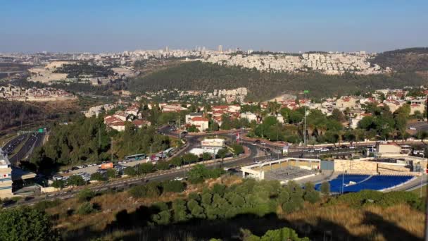 Paysage Jérusalem Avec Drapeau Israélien Vue Aérienne — Video