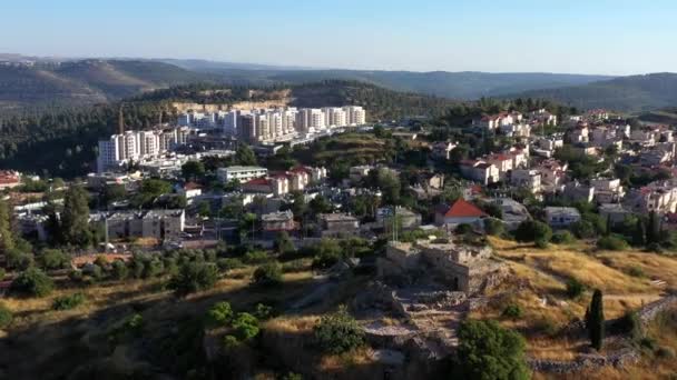 Parque Nacional Castel Puesta Del Sol Jerusalén Vista Aérea Israelsímbolo — Vídeo de stock