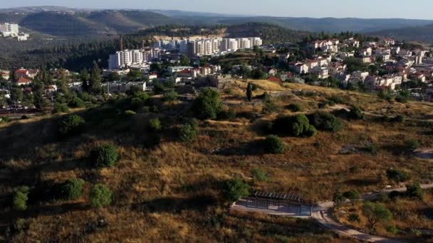 Parque Nacional Castel Puesta Del Sol Jerusalén Vista Aérea Israelsímbolo — Vídeos de Stock