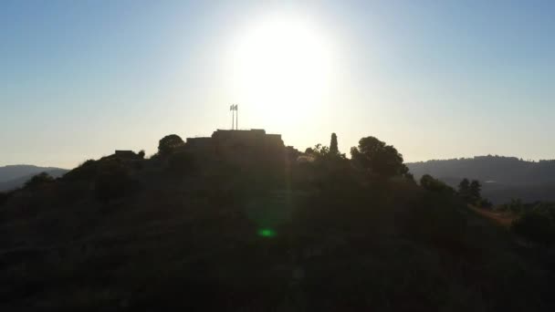 Silhouette Des Castel Nationalparks Sonnenuntergang Jerusalem Luftaufnahme Israelsymbol Des Kampfes — Stockvideo