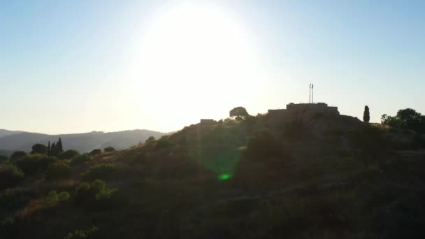 Parque Nacional Castel Silueta Puesta Del Sol Jerusalén Vista Aérea — Vídeos de Stock