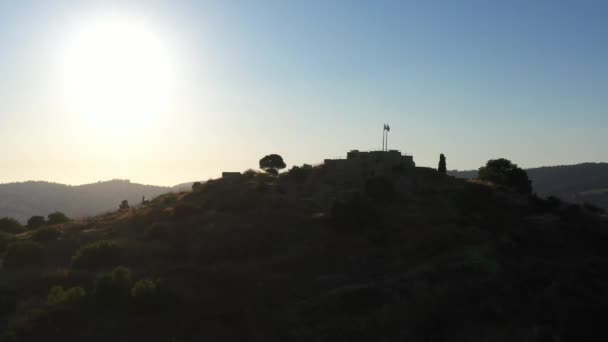 Silhouette Des Castel Nationalparks Sonnenuntergang Jerusalem Luftaufnahme Israelsymbol Des Kampfes — Stockvideo