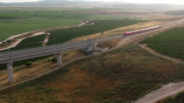 Modern Passengers Train Red Traffic Light Aerial Viewmodiin Israel June — Stock Video