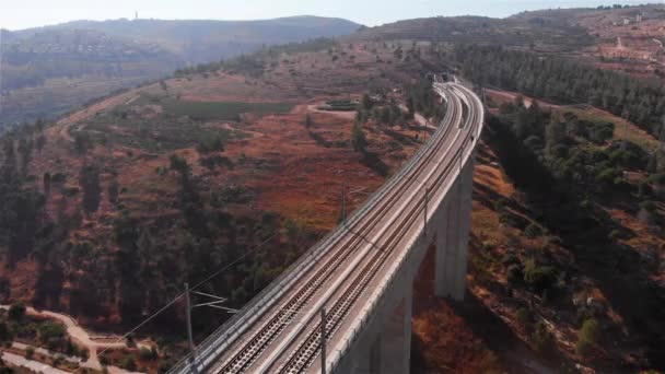 大型鉄道橋 上から下へ空中風景ドローン映像大型鉄道橋 — ストック動画