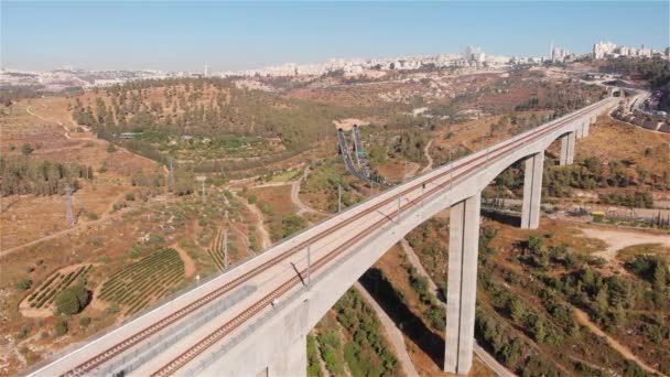 Jeruzalém Vstup Železniční Most Dopravní Anténaletový Pohled Přes Rusalem Vstup — Stock video