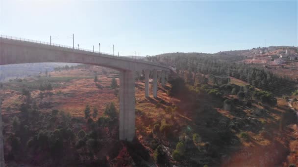 Grande Ponte Ferroviario Veduta Aerea Filmato Drone Grande Treno Ponte — Video Stock