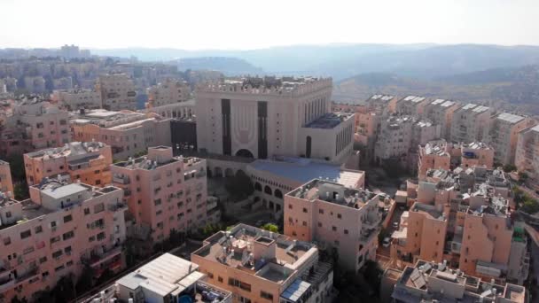 Jerusalem Belz Stora Ortodoxa Synagogan Flygvy Drönarfilm Över Stora Ortodoxa — Stockvideo