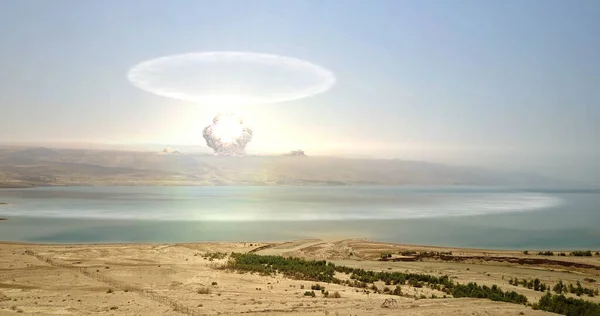 Ядерна Атомна Бомба Над Горами Пустелі Sea Рендеринг Мертве Море — стокове фото