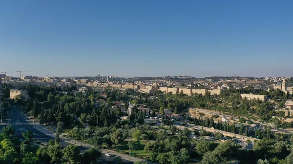 Die Altstadt Von Jerusalem Mauern Bei Sonnenuntergang Luftaufnahme Stadt Jerusalem — Stockfoto