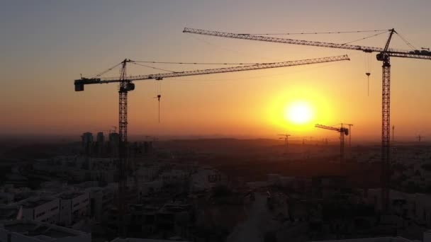 Byggarbetsplats Och Kranar Siluett Modiin City Israel Flygfoto Drönare Juli — Stockvideo