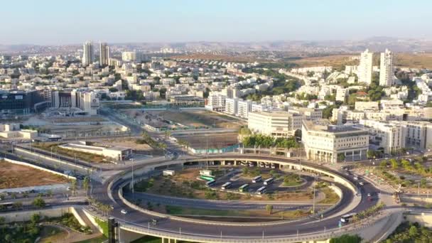 Modin City Traffic Center Buidings Aerial View7月 サンセット ドローンビュー イスラエル — ストック動画