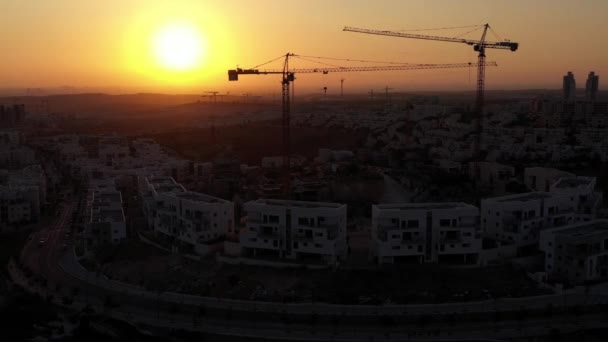 Construction Site Cranes Silhouette Modiin City Israel Aerial View Drone — Stock Video