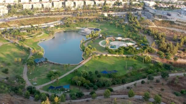 Modiin City Anabe Park Při Západu Slunce Letecký Pohleddrone View — Stock video