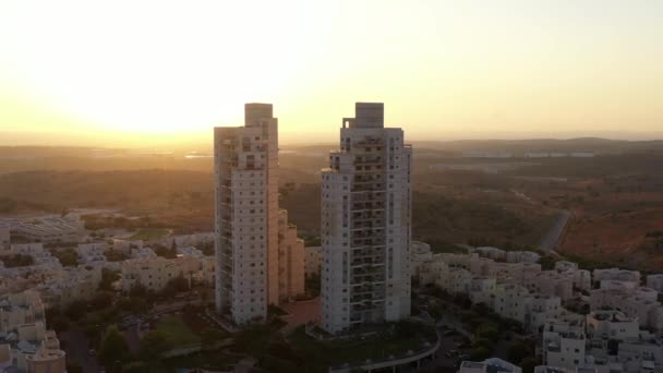 Modiin City Skyline Iki Yüksek Kulesi Israel Lowlands Aerialsunset Temmuz — Stok video