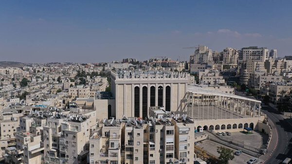 Jerusalem Belz Great Synagogue in Romema neighbourhood, Aerialjewish orthodox neighbourhood, July,2020