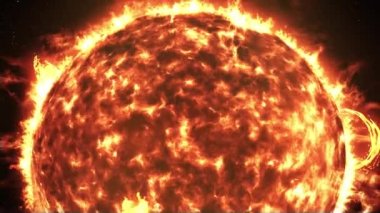 Büyük Güneş patlamalarıyla Güneş, Güneş patlamalarıyla Gerçekçi Kızıl Güneş yüzeyi, 3D görüntüleme.