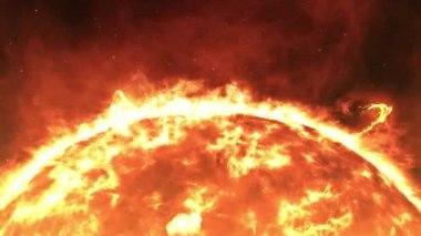Büyük Güneş patlamalarıyla Güneş, Güneş patlamalarıyla Gerçekçi Kızıl Güneş yüzeyi, 3D görüntüleme.