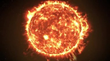 Büyük Güneş patlamalarıyla Güneş, Güneş patlamalarıyla Gerçekçi Kızıl Güneş yüzeyi, 3D görüntüleme.