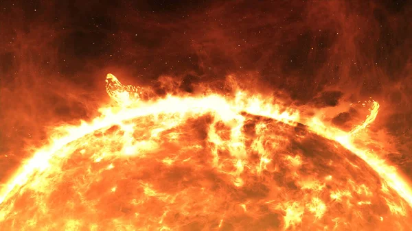 The Sun with Large Solar explosions, Realistic Red PlanetSun surface with solar flares, 3d rendering