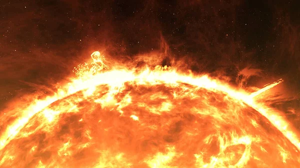 Büyük Güneş patlamalarıyla Güneş, Güneş patlamalarıyla Gerçekçi Kızıl Güneş yüzeyi, 3D görüntüleme.