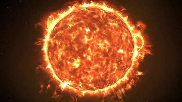 Sole Con Grandi Esplosioni Solari Planetsole Rosso Realistico Superficie Con — Foto Stock