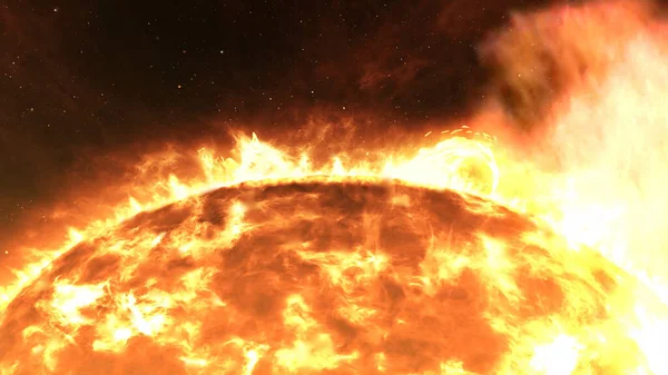 The Sun with Large Solar explosions, Realistic Red PlanetSun surface with solar flares, 3d rendering