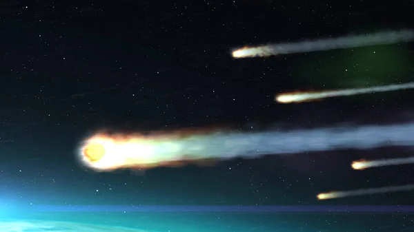 Rendering Asteroids Meteori Brucia Atmosfera Terra Visione Realistica — Foto Stock