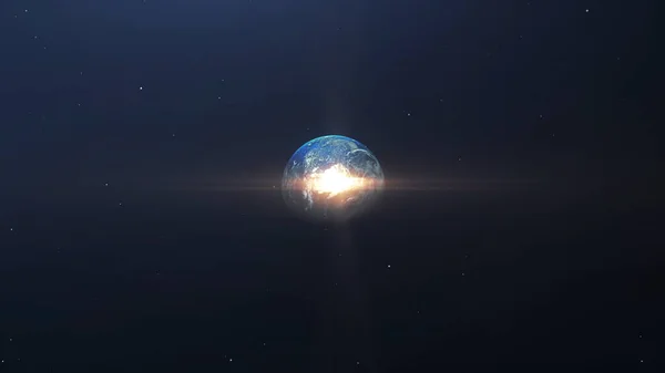 Rendering Earth Exploding Impact Fom Outer Space Lens Flare — Stock Photo, Image