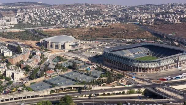 Teddy Arena Stadium Jerusalem Aerial Viewmalha Neighbourhood Arena Basketball Stadium — Stock Video