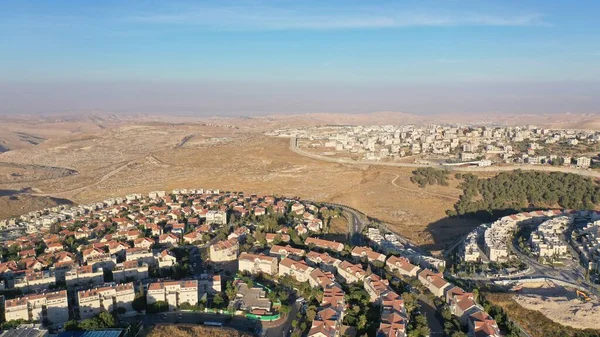 Israel and Palestine town divided by wall, aerialpisgat zeev and anata refugees camp, Jerusalm israel