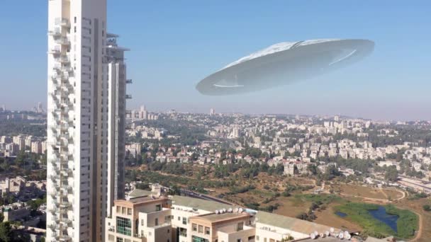 Büyük Ufo Uçan Dairesi Kudüs Şehri Üzerinde Canlı Görüntüsü Srail — Stok video