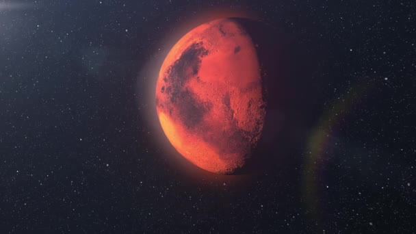 Planet Mars Rotiert Mit Sternen Und Sonneneruption Realistische Filmische Vision — Stockvideo