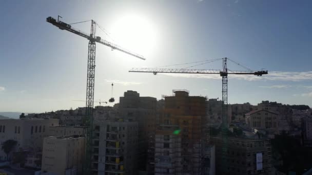 Jerusalém Área Construção Guindastes Silhueta Aérea Viewramot Polin Orthodolx Bairro — Vídeo de Stock