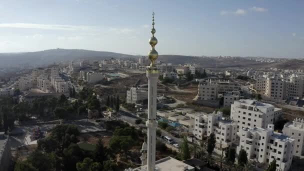 Arany Mecset Torony Minaret Jeruzsálemben Légi Palesztin Muzulmán Mecset Masjed — Stock videók