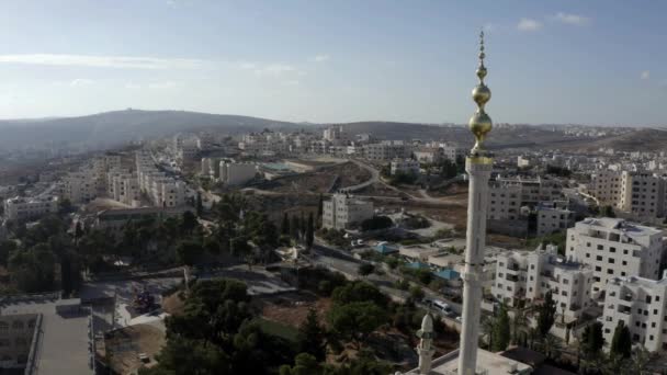 Arany Mecset Torony Minaret Jeruzsálemben Légi Palesztin Muzulmán Mecset Masjed — Stock videók