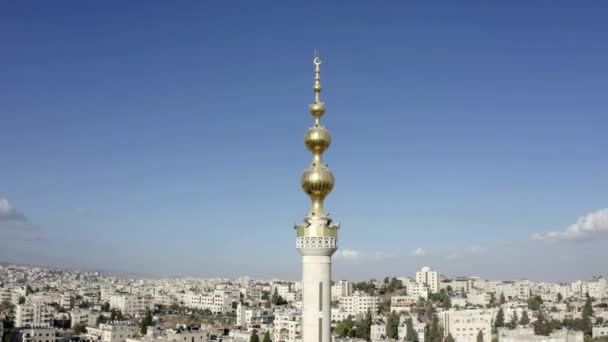 Golden Mosque Tower Minaret Jerusalem Flygburen Palestinsk Muslimsk Moské Masjed — Stockvideo