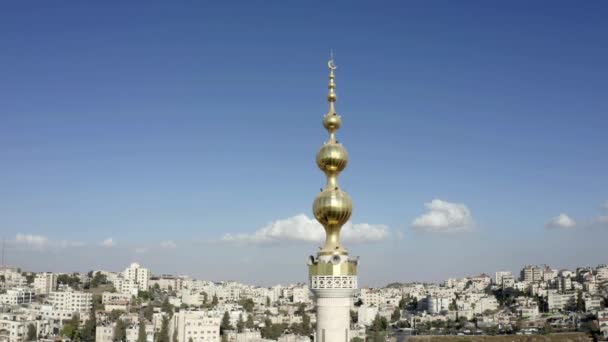 Mesquita Dourada Torre Minarete Jerusalém Mesquita Aérea Palestina Muçulmana Masjed — Vídeo de Stock