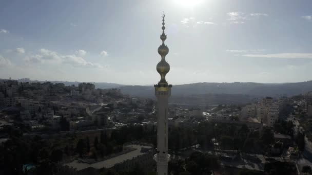 Złoty Meczet Tower Minaret Jerozolimie Palestyński Meczet Muzułmański Masjed Aldaoa — Wideo stockowe
