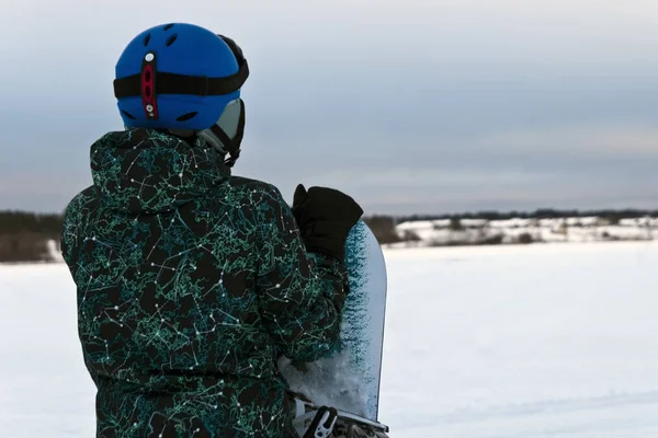 Kayak Pisti Ekrana Geri Snowboard Kıza Alan Arka Plan Kopya — Stok fotoğraf