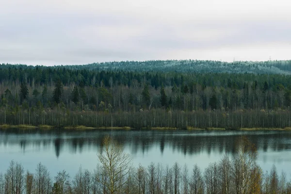 Höstlandskap Skogssjö Molnigt Väder — Stockfoto