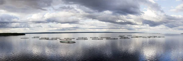 Panorama Över Sjö Med Fisktankar — Stockfoto