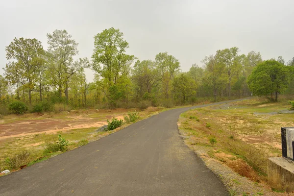 Nawijanie szutrowej drodze przez umiarkowany Las w Jhargram, West Bengal, Indie — Zdjęcie stockowe